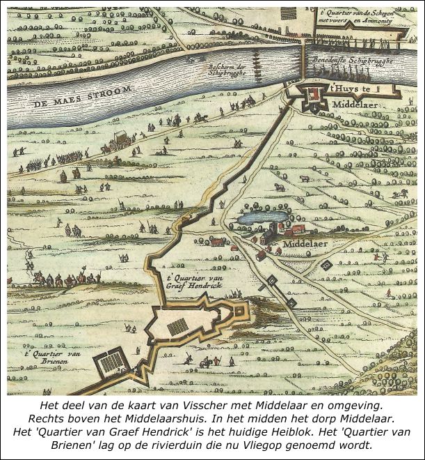 Kaart Visscher met de circumvallatielinie bij Middelaar