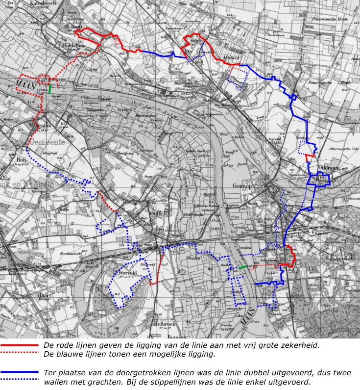 Kaart van circumvallatielinie Genneperhuis Deze topografische kaart toont de mogelijke ligging van de circumvallatielinie van het Genneperhuis