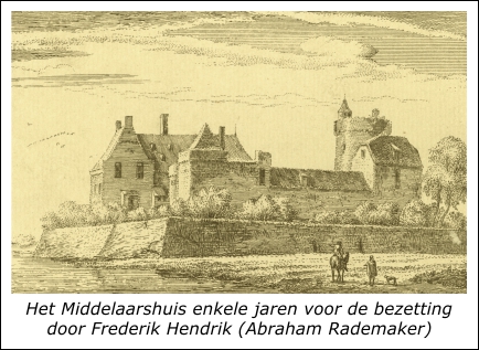 Het Middelaarshuis circa 1630 getekend door Abraham Rademaker