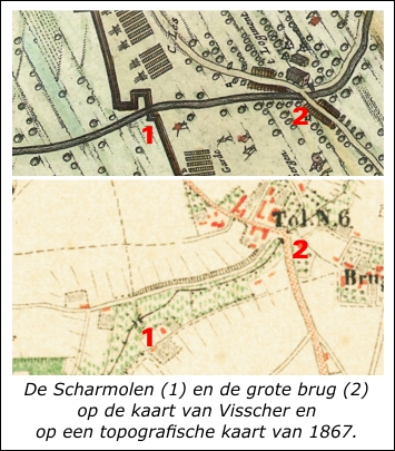 De kaart van Visscher en een kaart uit 1867 met de Scharmolen