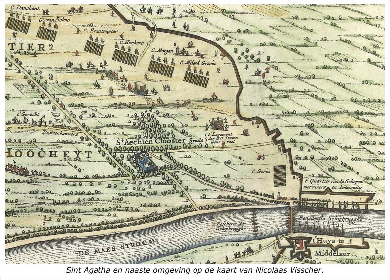 Sint Agatha op de kaart van Visscher tijdens het beleg van het Genneperhuis in 1641 Sint Agatha op de kaart van Visscher tijdens het beleg van het Genneperhuis in 1641
