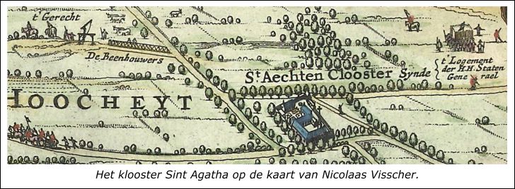 Het klooster van Sint Agatha op de kaart van Visscher Het klooster van Sint Agatha op de kaart van Visscher